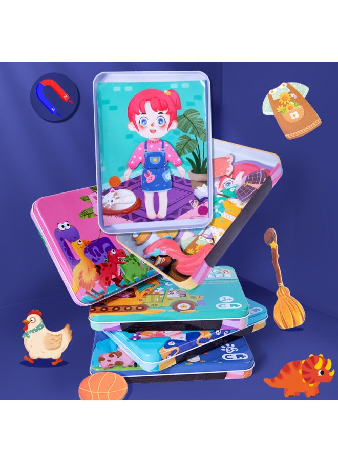 Iron Boxed Magnetic Character Dress-up Expression Change Jigsaw Puzzle Children's Wooden Early Education Educational Toys-Color:Animal Iron Box Magnetic Spelling - Image 4